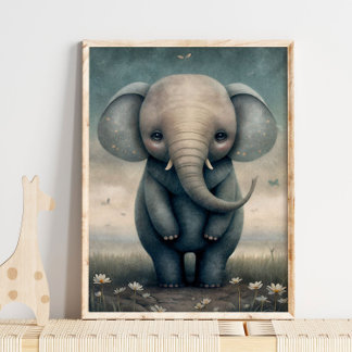 Baby Elephant African Animal | Skriv ut på elfenbe Poster