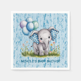 Baby Elephant and Wildflower Boy Baby Shower Pappersservett
