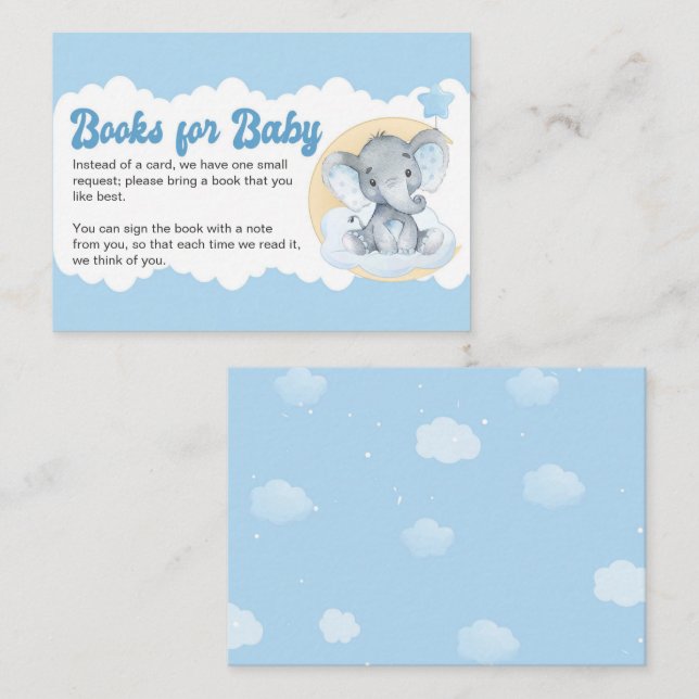 Baby Elephant Baby Bok Request Baby Shower Tilläggskort (Fram/baksida)
