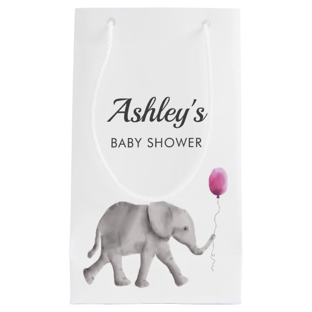 Baby Elephant Baby Shower Favor Gift Bag, Rosa (Framsidan)