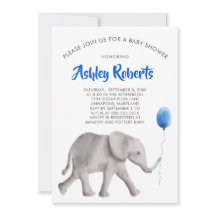 Baby Elephant Baby Shower Inbjudan, Blue & Grått