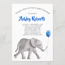 Baby Elephant Baby Shower Inbjudan, Blue & Grått Inbjudningar