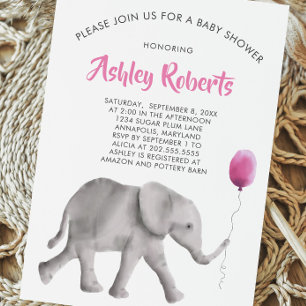 Baby Elephant Baby Shower Inbjudan, Rosa och Grått Inbjudningar