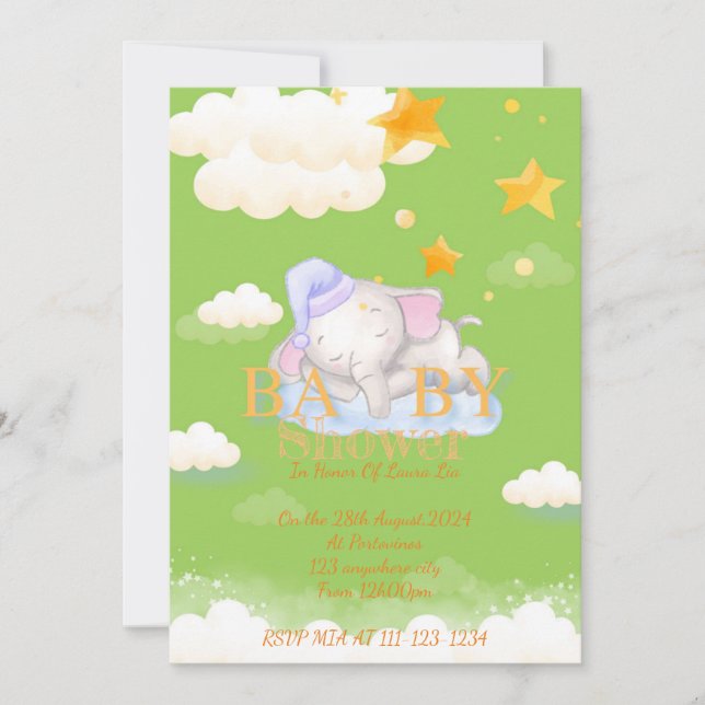 BABY ELEPHANT BABY SHOWER-INBJUDANDE INBJUDNINGAR (Framsida)