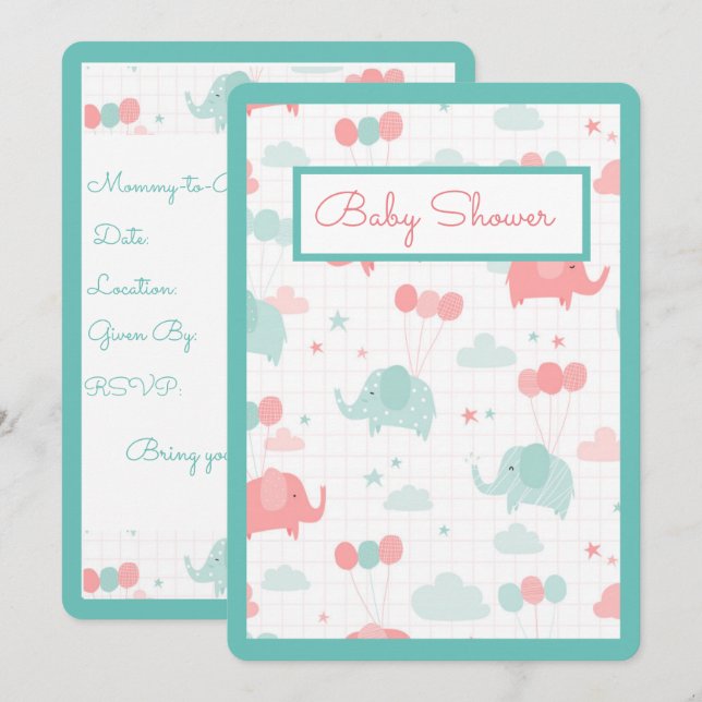 Baby Elephant Baby Shower Inbjudningar (Fram/baksida)