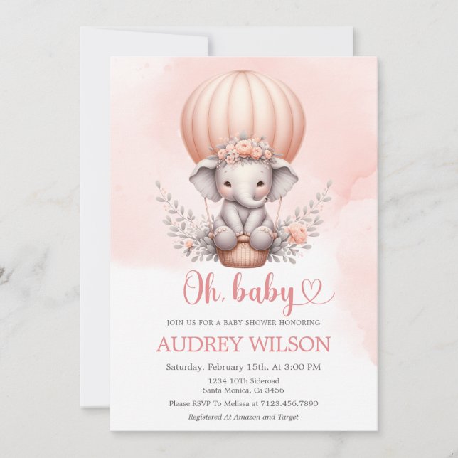 Baby Elephant Baby Shower Inbjudningar (Framsida)