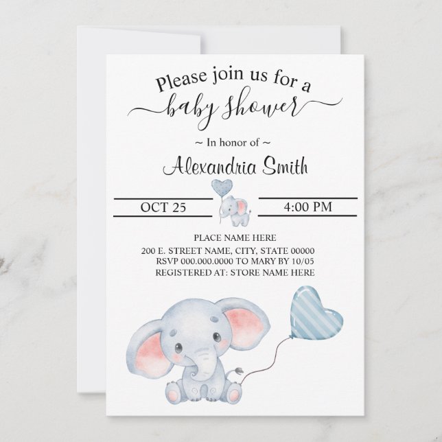Baby Elephant Baby Shower Inbjudningar (Framsida)