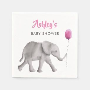 Baby Elephant Baby Shower Napkins w/ Rosa Balloon Pappersservett