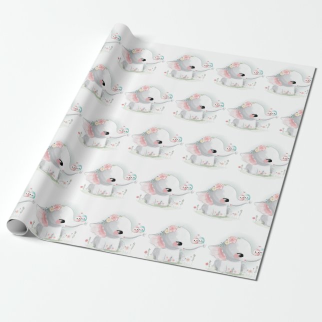 Baby Elephant Baby Shower Presentpapper (Utrullad)