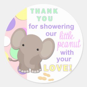 Baby Elephant Baby Shower Sticker Rosa Runt Klistermärke