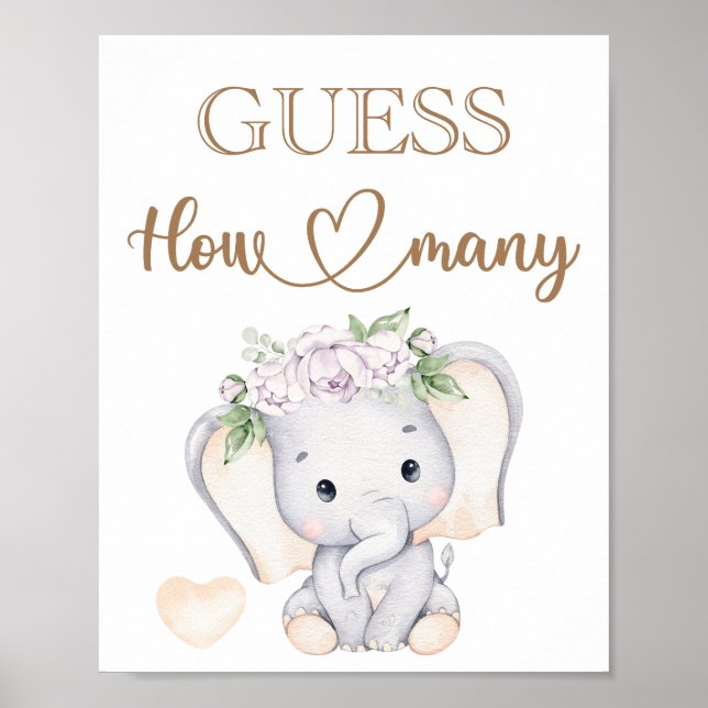 Baby Elephant Baby Shower vet hur många barn Poster (Framsidan)