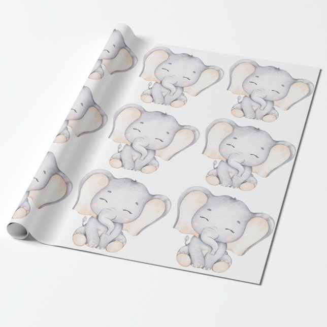 Baby Elephant Baby Shower Wrapping Papper Presentpapper (Utrullad)