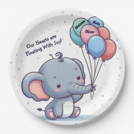 Baby Elephant Balloon Baby Shower Paper Plates 