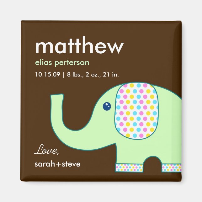 Baby Elephant Birth Announcement Magnet (Framsidan)