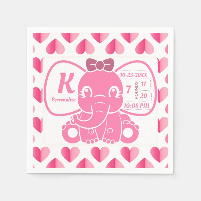 Baby Elephant Birth Rosa Girl Girl Pappersservett (Framsidan)