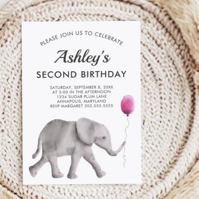 Baby Elephant Birthay Party bjudande in Rosa & Grå Inbjudningar (Skapare uppladdad)