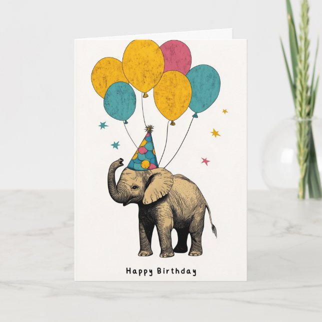 Baby Elephant Birthday Card med "Grattis på födels Kort (Framsida)