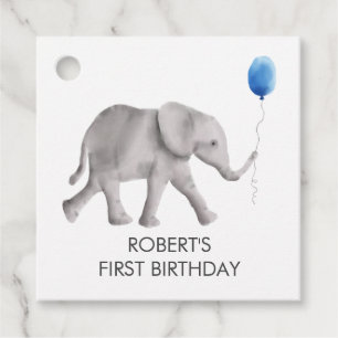 Baby Elephant Birthday Gift-Märkre, Blue & Grått Gåvor Etiketter