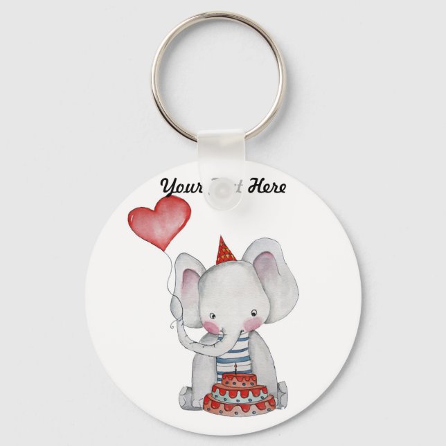 Baby Elephant Birthday Keychain Nyckelring (Framsida)
