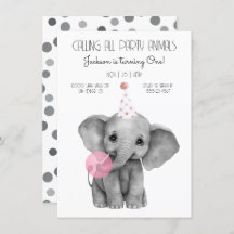 Baby Elephant black and white Birthday