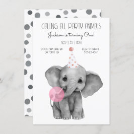 Baby Elephant black and white Birthday Inbjudningar