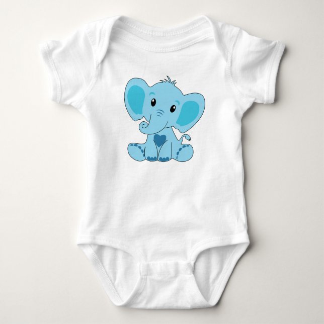 Baby, Elephant, Blue, Baby Bodydräkt, DAM-Kreative T Shirt (Framsida)