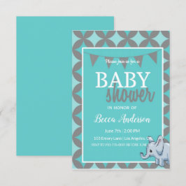 Baby Elephant | Blue Baby Shower Inbjudningar
