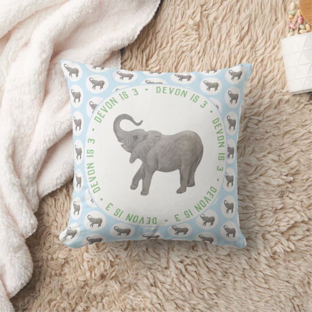 Baby Elephant Blue Birthday Kudde (Filt)