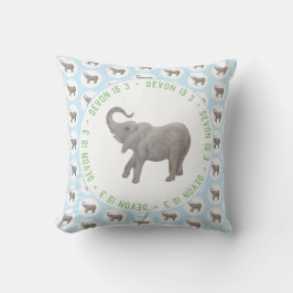 Baby Elephant Blue Birthday Kudde