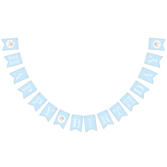 Baby Elephant Blue Birthday Vimplar (Alla)