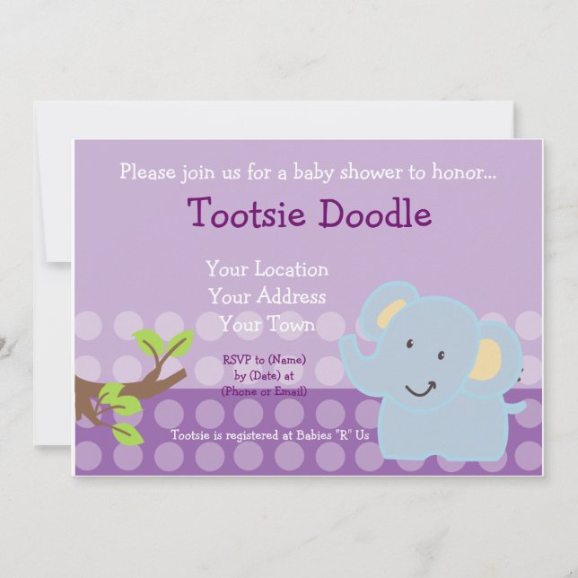 Baby Elephant Blue Boy Shower Sprinkle Inbjudningar (Framsida)