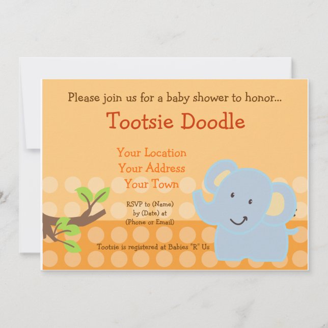 Baby Elephant Blue Boy Shower Sprinkle Inbjudningar (Framsida)