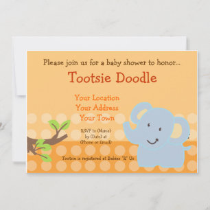 Baby Elephant Blue Boy Shower Sprinkle Inbjudningar