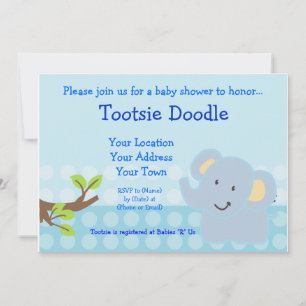 Baby Elephant Blue Boy Shower Sprinkle Inbjudningar