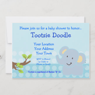 Baby Elephant Blue Boy Shower Sprinkle Inbjudningar