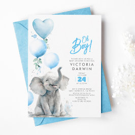 Baby Elephant Blue och Grått Cute Boy Shower Inbjudningar