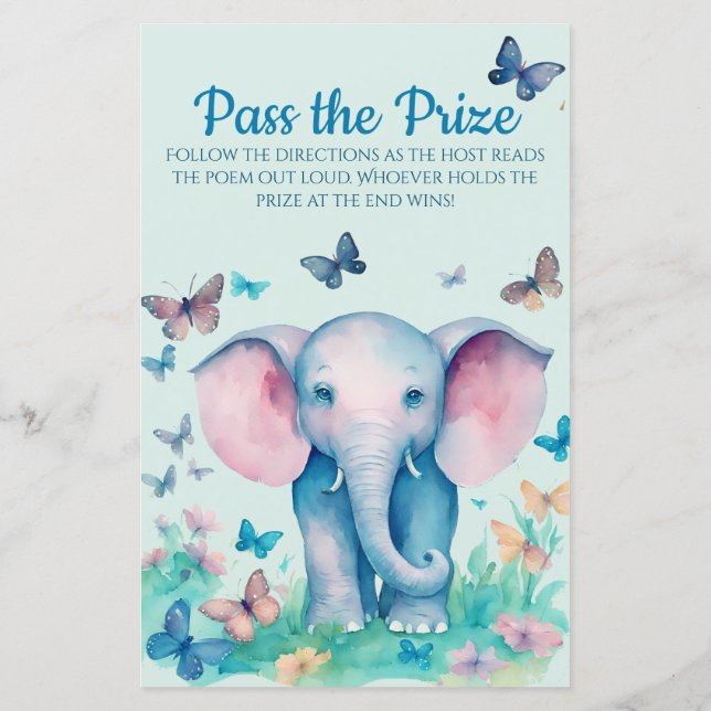 Baby Elephant Blue Shower Passar prismatchen (Baksida)
