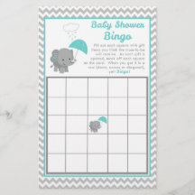 Baby Elephant Boy Shower Game Bingo Card