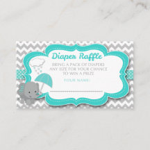 Baby Elephant Boy Shower Teal Diaper Raffle