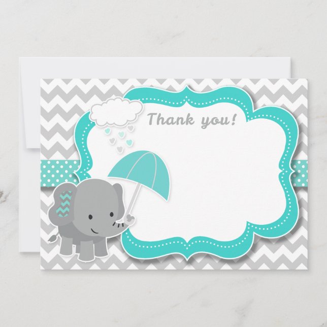 Baby Elephant Boy Shower Teal - tackkort Inbjudningar (Framsida)