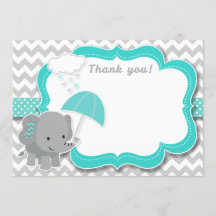 Baby Elephant Boy Shower Teal - tackkort