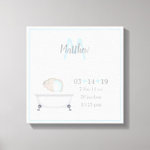 Baby Elephant Bubble Bath Boy Birth Canvastryck