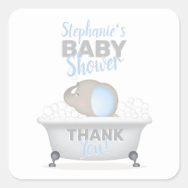 Baby Elephant Bubble Bath Boy Shower Fyrkantigt Klistermärke