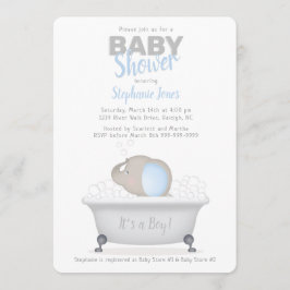 Baby Elephant Bubble Bath Boy Shower Inbjudningar