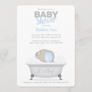 Baby Elephant Bubble Bath Boy Shower Inbjudningar