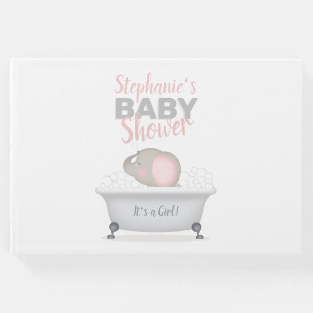Baby Elephant Bubble Bath Girl Baby Shower Gästböcker (Framsida)