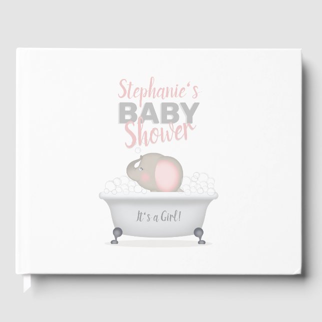 Baby Elephant Bubble Bath Girl Baby Shower Gästböcker (Framsida)