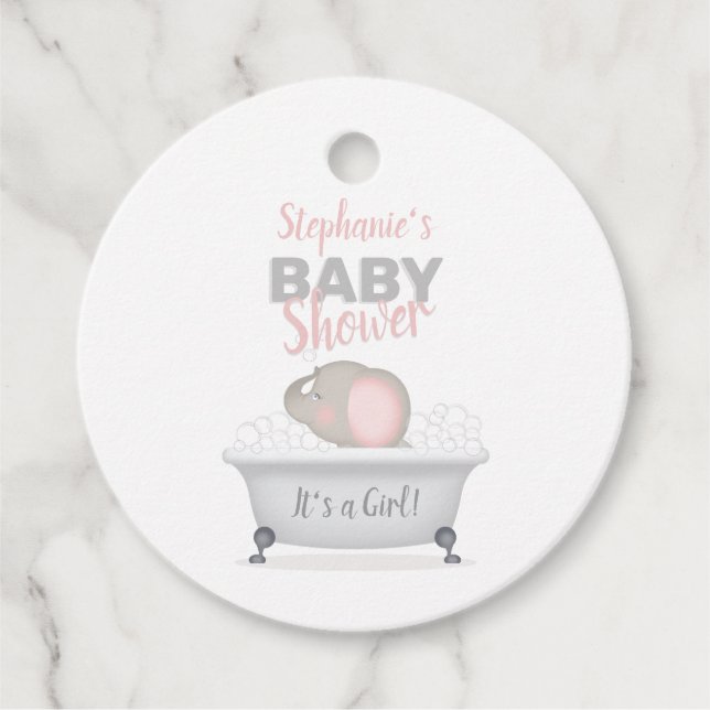 Baby Elephant Bubble Bath Girl Baby Shower Gåvor Etiketter (Framsida)