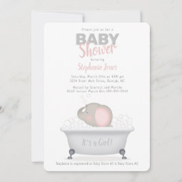 Baby Elephant Bubble Bath Girl Baby Shower Inbjudningar