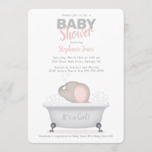 Baby Elephant Bubble Bath Girl Baby Shower Inbjudningar